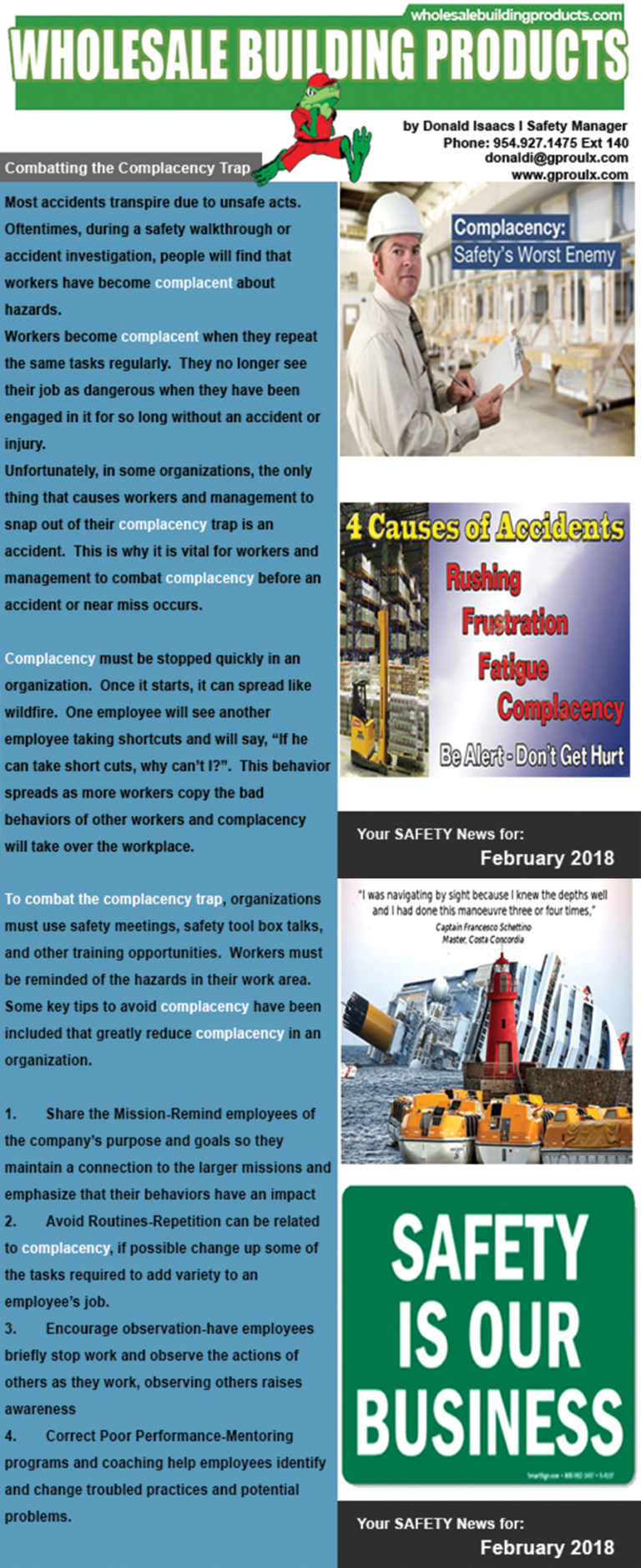 YOUR SAFETY NEWSLETTER FOR FEBRUARY 2018 Wholesale Building Products